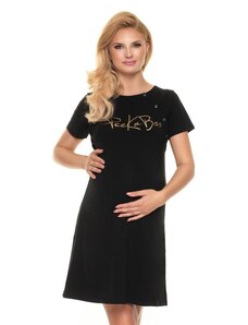 ProMamku Černá těhotenská a kojící noční košile se zlatým nápisem