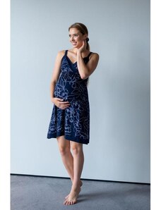 ProMamku Modrá těhotenská a kojící noční košile na ramínka