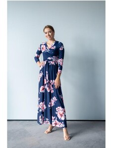 ProMamku Elegantní dámské modré šaty s velkými květinami