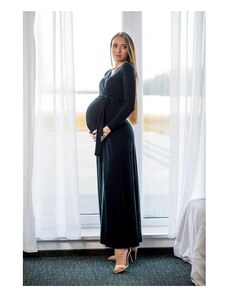 ProMamku Dlouhé černé elegantní těhotenské šaty s mašlí