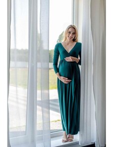 ProMamku Dlouhé zelené elegantní těhotenské šaty