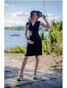 ProMamku Černé elegantní těhotenské a kojící šaty bez rukávů