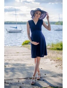 ProMamku Tmavě modré elegantní těhotenské a kojící šaty bez rukávů