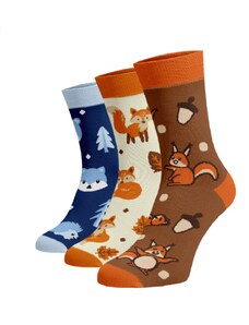 Benami Zvýhodněný set 3 párů vysokých veselých ponožek - Zvířátka v lese