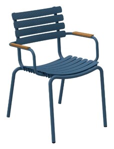 Modrá plastová zahradní židle HOUE ReClips s bambusovými područkami