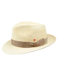 Luxusní panamský klobouk Fedora Bogart s béžovou stuhou - ručně pletený, UV faktor 80 - Ekvádorská crochet panama - Mayser Manuel