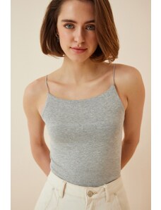 Happiness İstanbul Women's Stone Gray Rope Strap Knitted Body Blouse