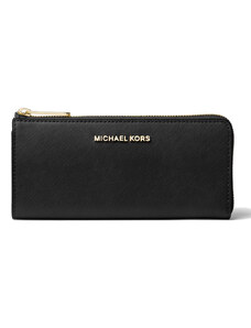 Michael Kors Jet Set Travel Large Saffiano Leather Quarter-Zip Wallet Black