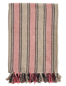 Madam Stoltz Přehoz z recyklované bavlny Stripe Fringes 125 × 175 cm