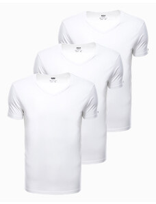 Ombre Clothing Bavlněná trička V-NECK v sadě 3 ks - bílá V8 Z29