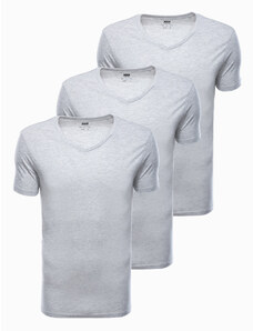 Ombre Clothing Bavlněná trička V-NECK 3-pack - šedá melanž V10 Z29