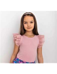 Dívčí tričko s tylovým rukávkem pudrová růžová | Lily Grey