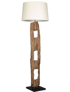 Moebel Living Dřevěná stojací lampa s bílým stínidlem Aranka 177 cm