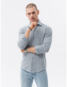 Ombre Clothing Pánská pletená košile s dlouhým rukávem - šedá V5 K540