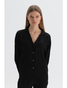 Dagi Black Shirt Collar Viscose Pajama Top