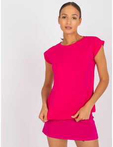 BASIC FEEL GOOD Růžové dámské tričko s krátkými rukávy -fuchsia Tmavě růžová