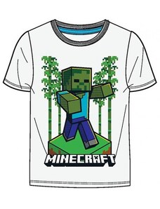 Fashion UK Chlapecké / dětské bavlněné tričko s krátkým rukávem Minecraft - Zombie - bílé / 100% bavlna