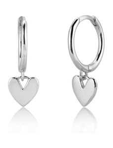 Royal Fashion stříbrné rhodiované visací náušnice Leštěné srdce HA-YHE0248-SILVER