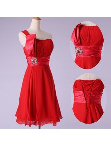krátké červené společenské šaty koktejlky na jedno rameno