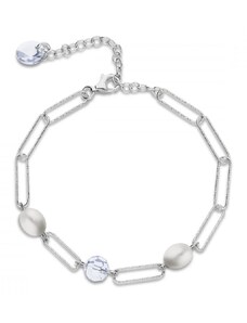 Spark Stříbrný náramek bílý čirý z pravých říčních perel Trilliant B4706C6W Krystal