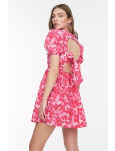 Trendyol vícebarevné květinové mini tkané šaty s pasem otevírací zadní detail