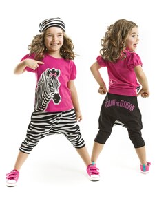 Denokids Zebra Fashion Dívčí tričko Capri Shorts Set