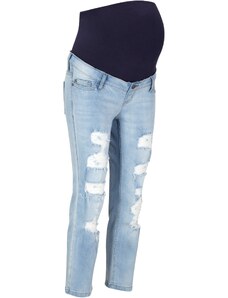 bonprix Zkrácené těhotenské džíny s efekty Destroyed Modrá