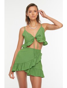 Trendyol Green Woven Frill blouse and Skirt Set