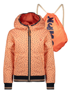 NONO Dívčí lehká bunda s batůžkem Papaya/broskev s puntíky