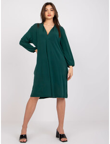 Fashionhunters Tmavě zelené šaty volného střihu s dlouhým rukávem z Rimini