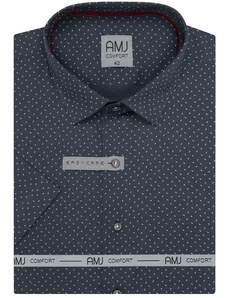 Košile AMJ Comfort fit s krátkým rukávem - antracitová s drobným vzorem VKBR1224