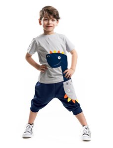 Denokids Zipper Dino Boys T-shirt Capri Shorts Set