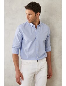 AC&Co / Altınyıldız Classics Men's Blue Slim Fit Slim-fit Oxford Buttoned Collar Gingham Cotton Shirt.