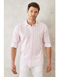 AC&Co / Altınyıldız Classics Men's White-Pink Comfort Fit Comfy Cut 100% Cotton Classic Collar Shirt.