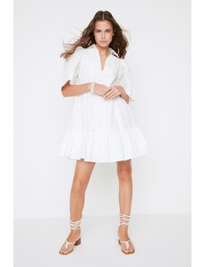 Trendyol White Waist Opening Lined Embroidery Mini Woven Dress