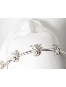 Klára Bílá Jewellery Svatební stříbrná čelenka do vlasů - ručně vyráběná v ČR Barok s perlami Barva perly: Bílá