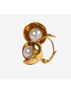 Klára Bílá Jewellery Zlaté závěsné dámské náušnice Bowpearls s mořskou Akoya perlou
