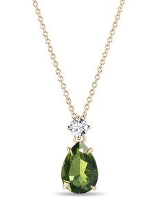 Zlatý náhrdelník s vltavínem a briliantem KLENOTA K0672153