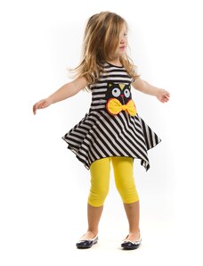 Denokids Striped Black Cat Girl Kids Tunic Leggings Suit