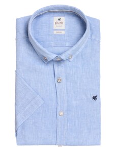 Lněná košile Pure Casual Fit s krátkým rukávem - modrá