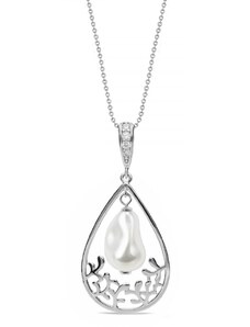 Spark Stříbrný náhrdelník bílý perlový Caresse NF584312W White Pearl
