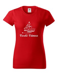 Boodyy Červené dámské triko Veselé Vánoce se stromečkem