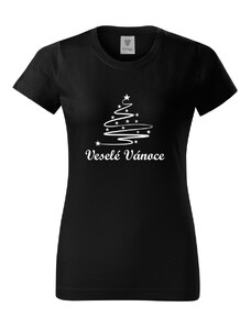 Boodyy Černé dámské triko Veselé Vánoce se stromečkem