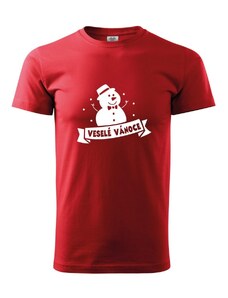 Boodyy Červené pánské triko Sněhulák Veselé Vánoce