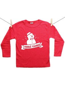 Boodyy Červené tričko s dlouhým rukávem Sněhulák Veselé Vánoce