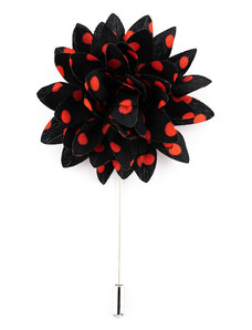 Obleč oblek Černá květinová ozdoba do klopy s červenými puntíky