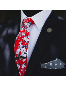 Obleč oblek Červená pánská kravata s bílým květinovým vzorem