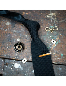 Obleč oblek Černá pletená pánská kravata