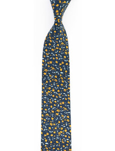 Obleč oblek Temně modrá pánská kravata s oranžovým květinovým vzorem