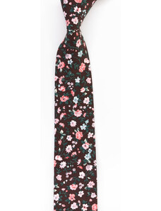 Obleč oblek Tmavě hnědá květinová pánská kravata
